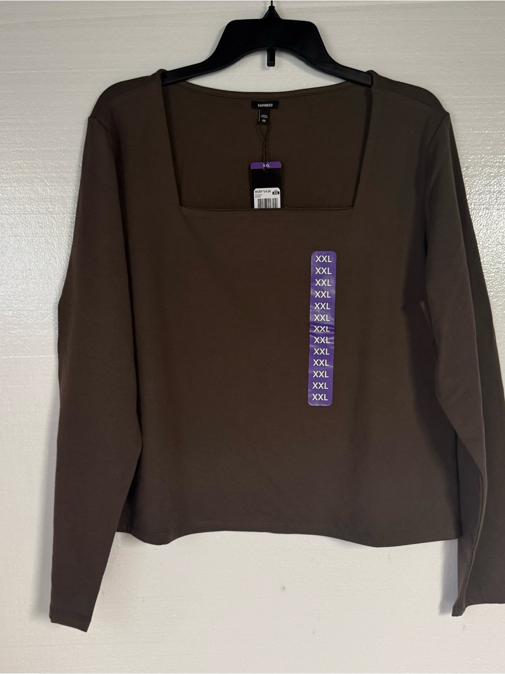 Express Shirt Women Size XXL Brown Square Neck Long Sleeve Top Stretch Fitted